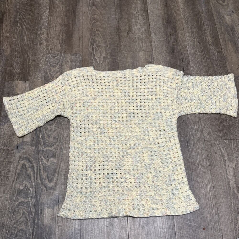 Handmade Pastel Confetti Fleck Crochet Mesh Top Speckled Open Knit Grang Stitch